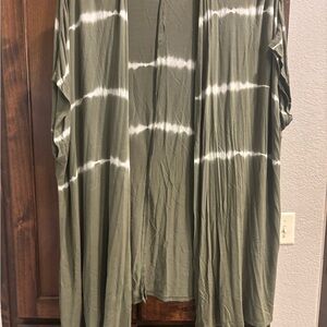 Olive Green Tie-Dye Open Cardigan